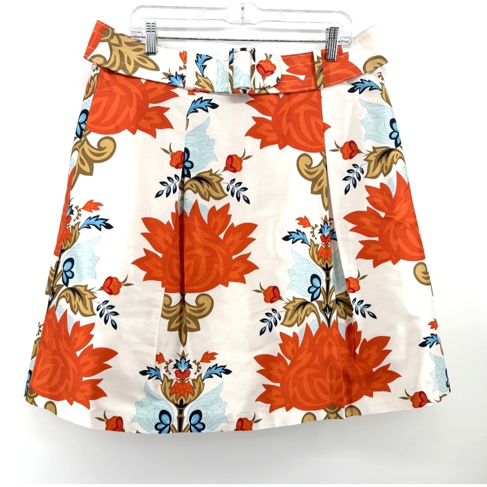 NWT Talbots Pure Silk Belted A-Line Skirt Orange Floral Pleated Career Women 14